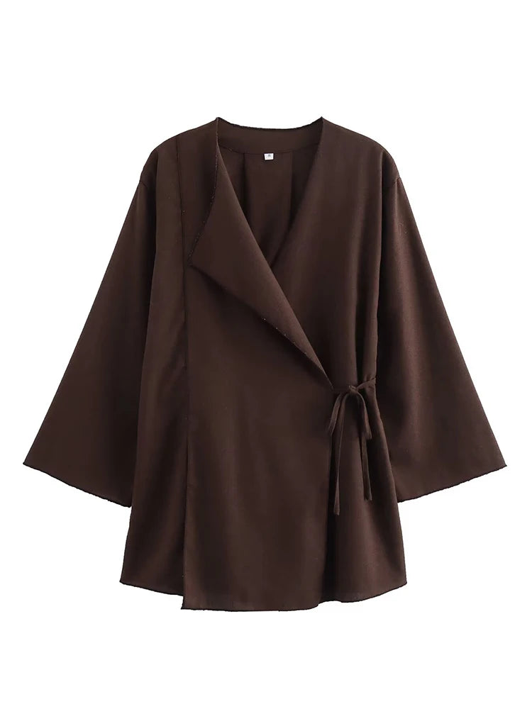 TFMLN Fashion 2 Pieces Sets Women Spring Summer Kimono Style Loose Lace Up Shirts Tops Women's Wide Leg Pants Sets