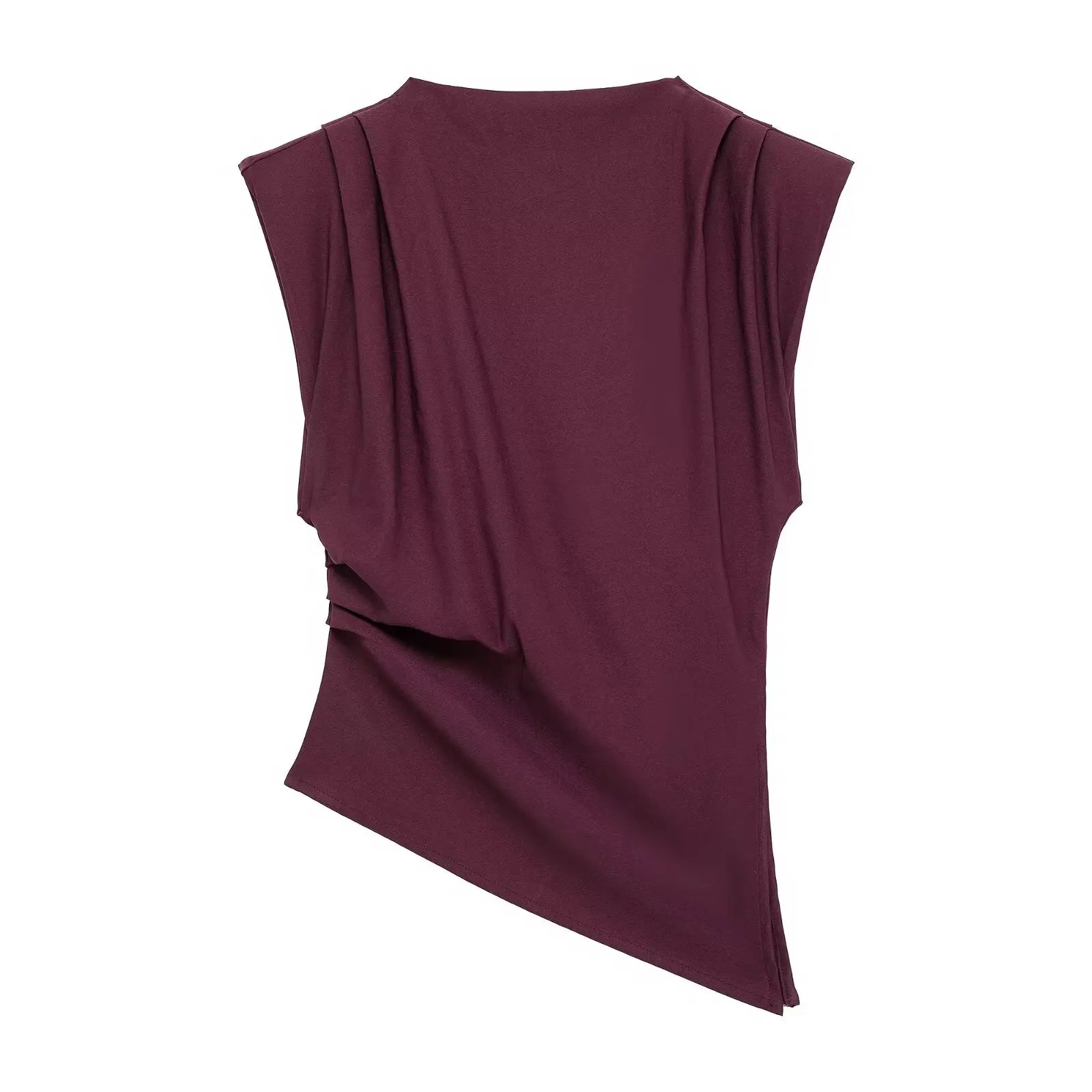 TRAFZA Women Vintage Solid Pleated Tank Tops Irregular Hem Sleeveless Tops Summer Fashion Lady High Street T-Shirt Chic Tops